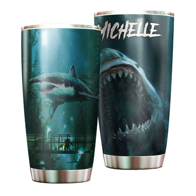 Camellia Personalized Horror Shark Sea Graphics Stainless Steel Tumbler - Double-Walled Insulation Travel Thermal Cup With Lid Gift For Shark Lover