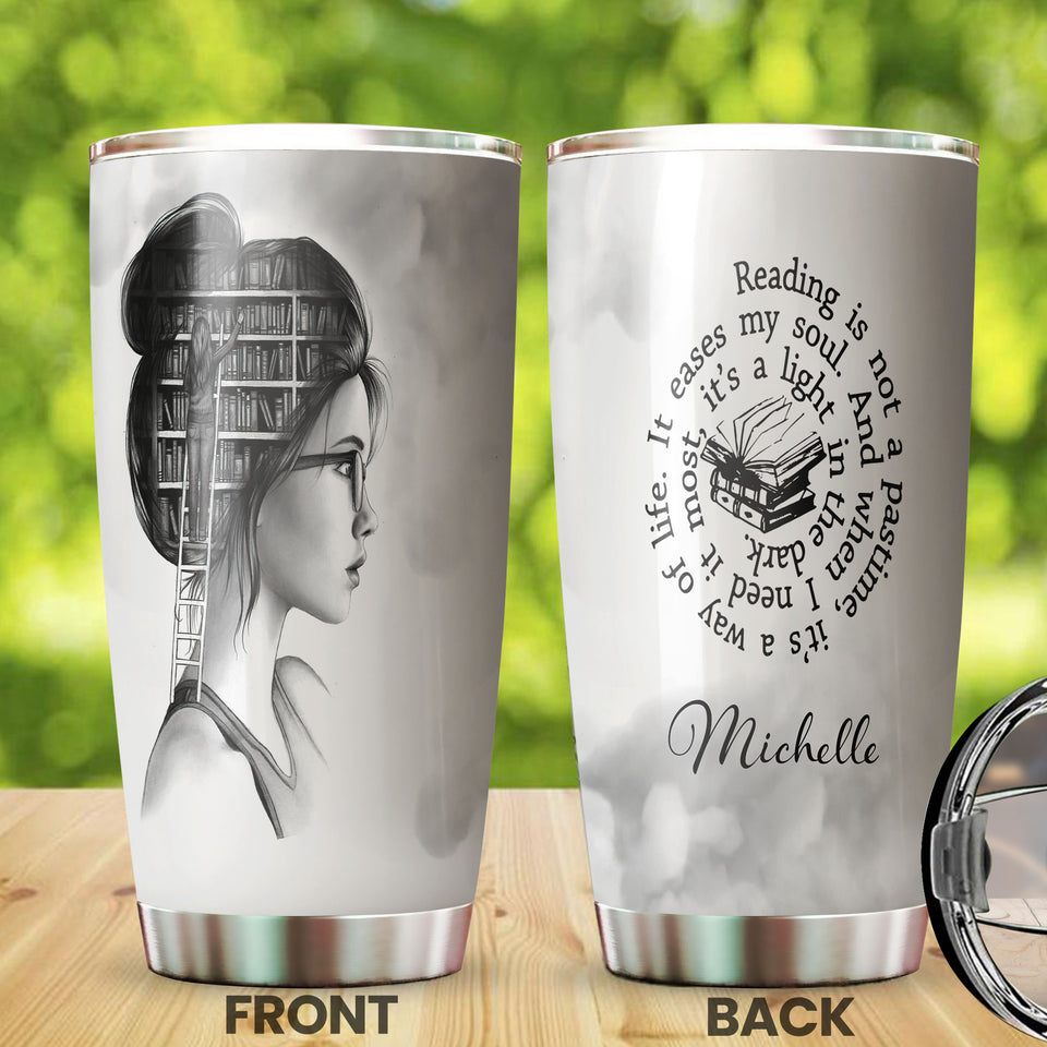 Camellia Personalized Girl Reading A Light In The Dark Stainless Steel Tumbler - Double-Walled Insulation Thermal Cup With Lid Gift For Nerd Reader Book Lover