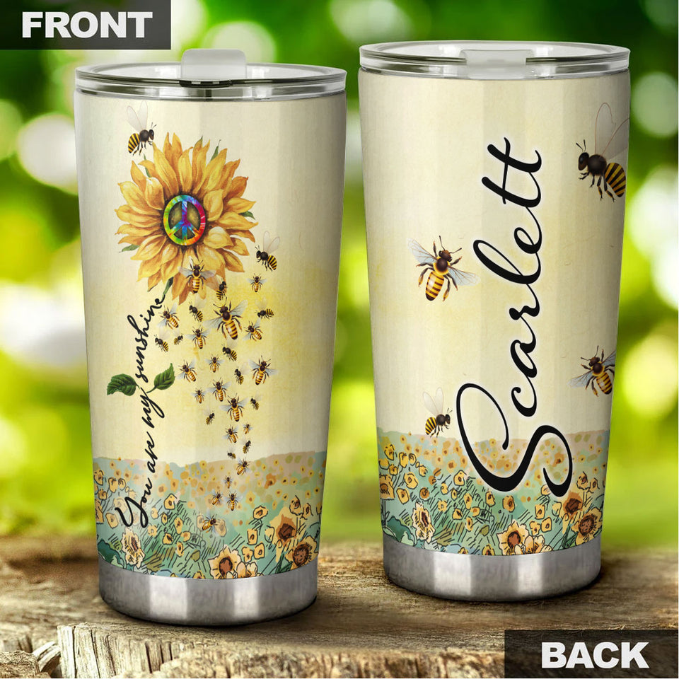 Camellia Personalized Hippie Sunflower You Are My Sunshine Stainless Steel Tumbler - Double-Walled Insulation Travel Thermal Cup With Lid Gift For Hipster Peace Lover