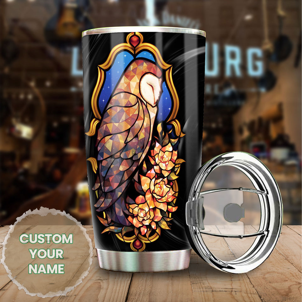 Camellia Personalized Fairytail Owl Glitter Graphic Stainless Steel Tumbler - Double-Walled Insulation Thermal Cup With Lid Gift For Kids Girls Animal Lover