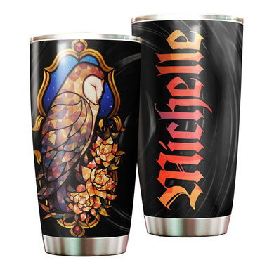 Camellia Personalized Fairytail Owl Glitter Graphic Stainless Steel Tumbler - Double-Walled Insulation Thermal Cup With Lid Gift For Kids Girls Animal Lover