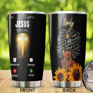 Camellia Personalized Afro Girl I AM Courageous Jesus Calling Stainless Steel Tumbler - Double-Walled Insulation Thermal Cup With Lid Gift For Teenager Girl Women