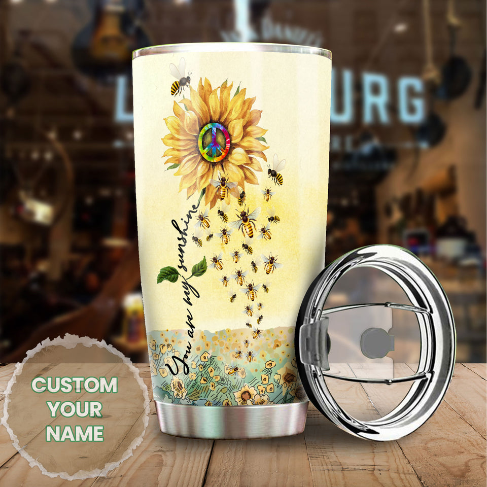 Camellia Personalized Hippie Sunflower You Are My Sunshine Stainless Steel Tumbler - Double-Walled Insulation Travel Thermal Cup With Lid Gift For Hipster Peace Lover