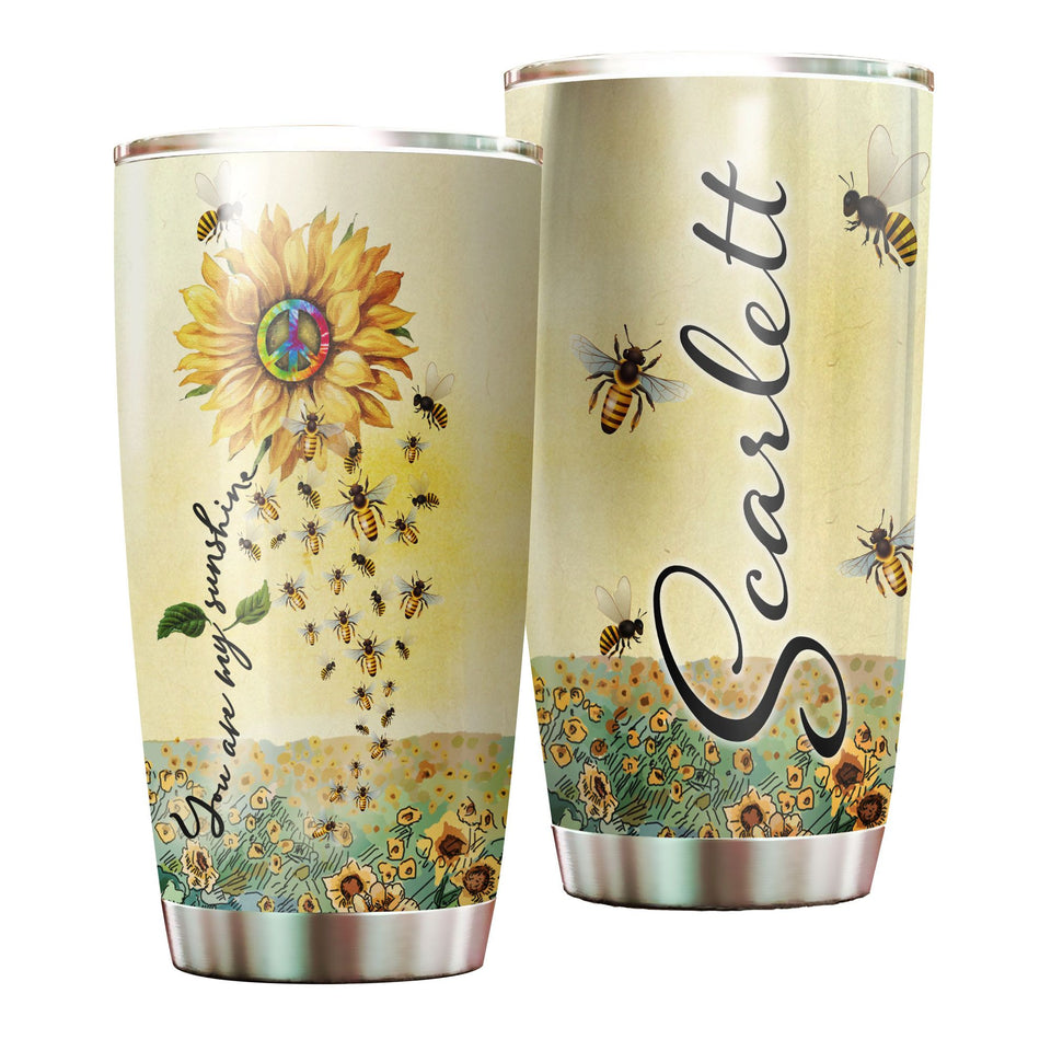 Camellia Personalized Hippie Sunflower You Are My Sunshine Stainless Steel Tumbler - Double-Walled Insulation Travel Thermal Cup With Lid Gift For Hipster Peace Lover