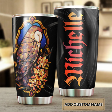 Camellia Personalized Fairytail Owl Glitter Graphic Stainless Steel Tumbler - Double-Walled Insulation Thermal Cup With Lid Gift For Kids Girls Animal Lover