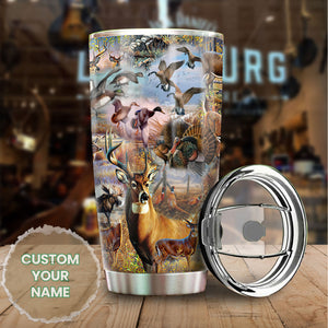 Camellia Personalized Deer Wildlife Hunting Animals Graphics Stainless Steel Tumbler - Double-Walled Insulation Travel Thermal Cup With Lid Gift For Hunting Lover Hunter Dad