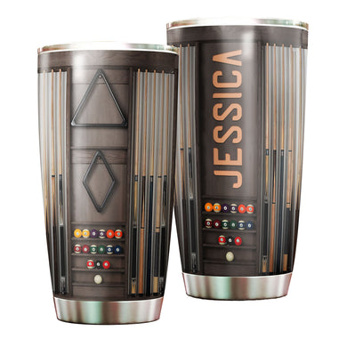 Camellia Personalized Billiards Balls Wooden Style Stainless Steel Tumbler - Double-Walled Insulation Sporty Thermal Cup With Lid Gift For Billiards Pool Player
