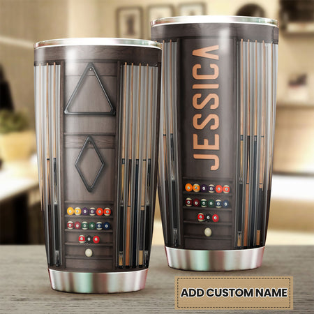 Camellia Personalized Billiards Balls Wooden Style Stainless Steel Tumbler - Double-Walled Insulation Sporty Thermal Cup With Lid Gift For Billiards Pool Player