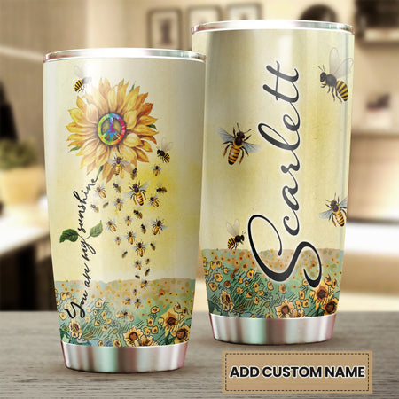 Camellia Personalized Hippie Sunflower You Are My Sunshine Stainless Steel Tumbler - Double-Walled Insulation Travel Thermal Cup With Lid Gift For Hipster Peace Lover