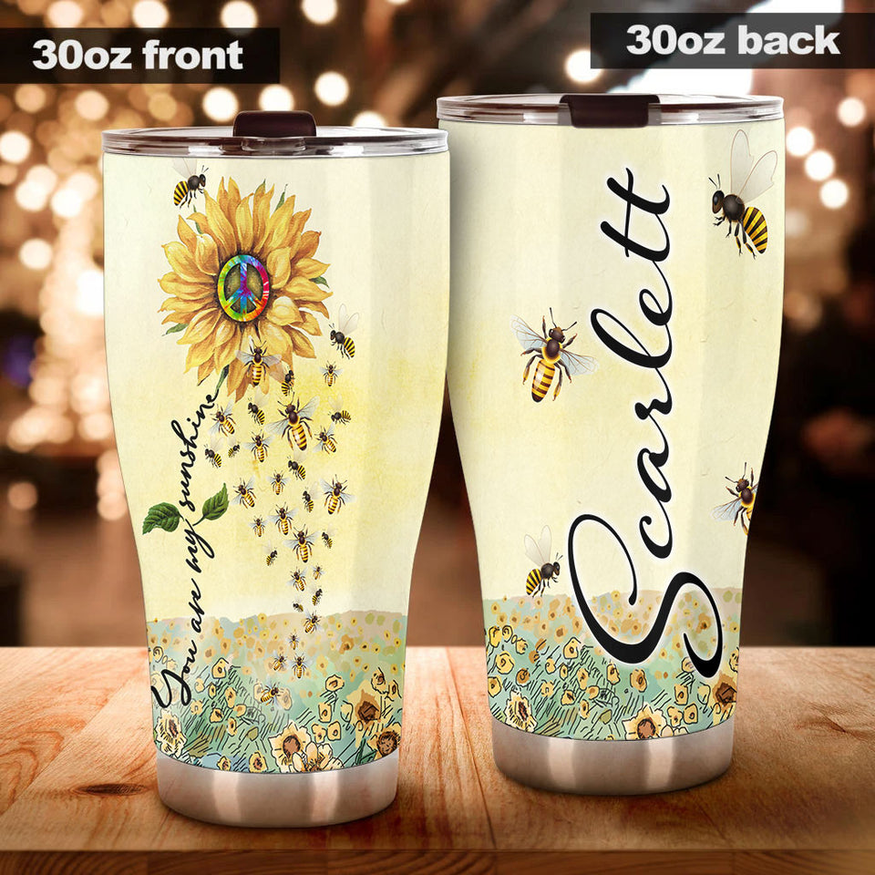 Camellia Personalized Hippie Sunflower You Are My Sunshine Stainless Steel Tumbler - Double-Walled Insulation Travel Thermal Cup With Lid Gift For Hipster Peace Lover