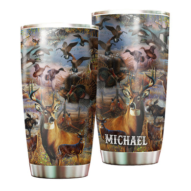 Camellia Personalized Deer Wildlife Hunting Animals Graphics Stainless Steel Tumbler - Double-Walled Insulation Travel Thermal Cup With Lid Gift For Hunting Lover Hunter Dad