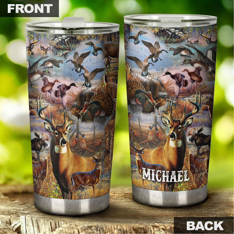 Camellia Personalized Deer Wildlife Hunting Animals Graphics Stainless Steel Tumbler - Double-Walled Insulation Travel Thermal Cup With Lid Gift For Hunting Lover Hunter Dad