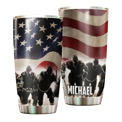 Camellia Personalized American Flag Soldiers US Army Stainless Steel Tumbler - Double-Walled Insulation Travel Thermal Cup With Lid Gift For 4th Of July Veteran Marines Soldiers