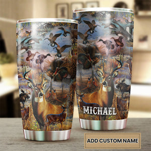 Camellia Personalized Deer Wildlife Hunting Animals Graphics Stainless Steel Tumbler - Double-Walled Insulation Travel Thermal Cup With Lid Gift For Hunting Lover Hunter Dad