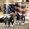 Camellia Personalized American Flag Soldiers US Army Stainless Steel Tumbler - Double-Walled Insulation Travel Thermal Cup With Lid Gift For 4th Of July Veteran Marines Soldiers