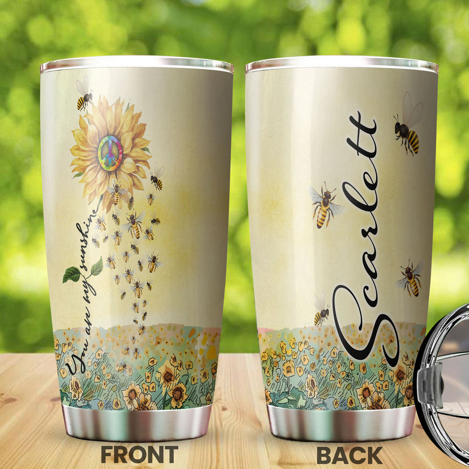Camellia Personalized Hippie Sunflower You Are My Sunshine Stainless Steel Tumbler - Double-Walled Insulation Travel Thermal Cup With Lid Gift For Hipster Peace Lover