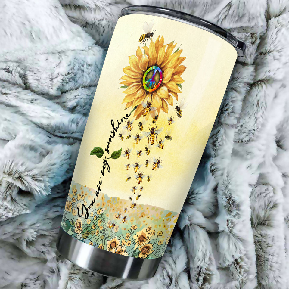 Camellia Personalized Hippie Sunflower You Are My Sunshine Stainless Steel Tumbler - Double-Walled Insulation Travel Thermal Cup With Lid Gift For Hipster Peace Lover