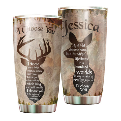 Camellia Personalized Deers Couple I Choose You Vintage Stainless Steel Tumbler - Double-Walled Insulation Travel Thermal Cup With Lid Gift For Valentines Day Couple