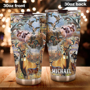 Camellia Personalized Deer Wildlife Hunting Animals Graphics Stainless Steel Tumbler - Double-Walled Insulation Travel Thermal Cup With Lid Gift For Hunting Lover Hunter Dad