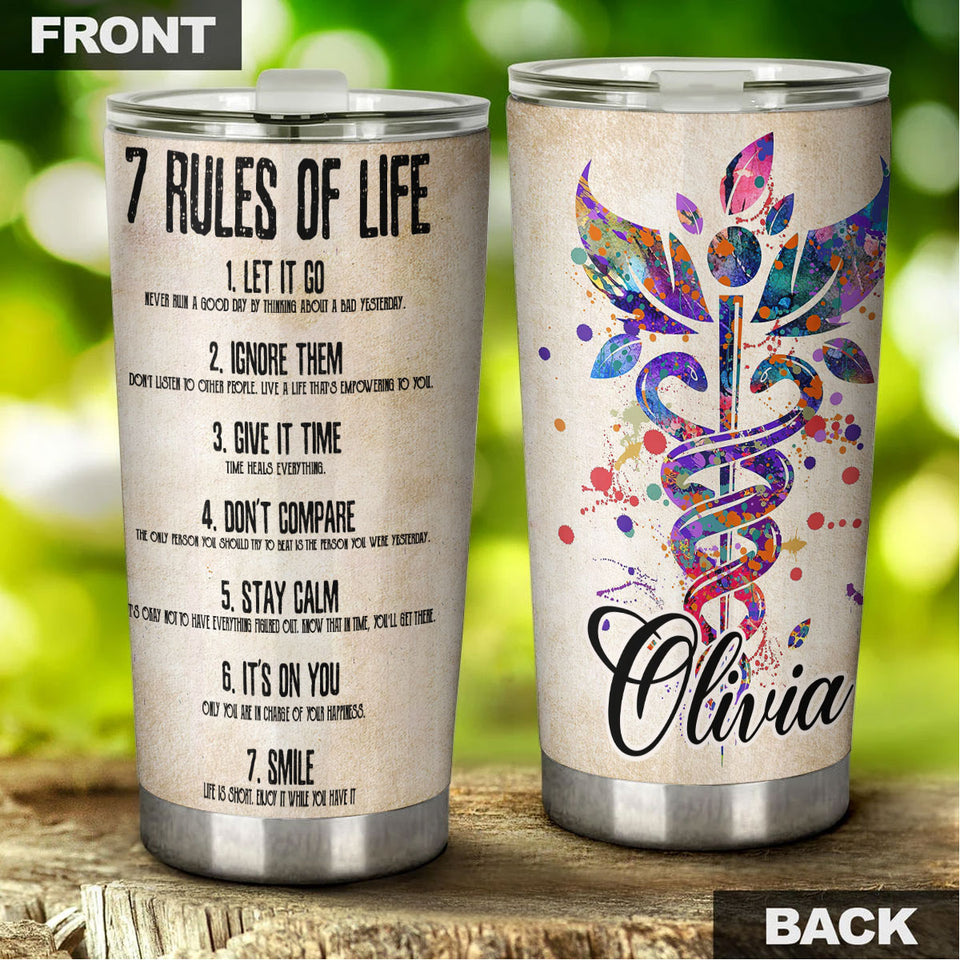 Camellia Personalized 7 Rules Of Life Inspiring Quotes Stainless Steel Tumbler - Double-Walled Insulation Thermal Cup With Lid Gift For Birthday