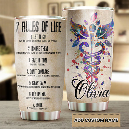 Camellia Personalized 7 Rules Of Life Inspiring Quotes Stainless Steel Tumbler - Double-Walled Insulation Thermal Cup With Lid Gift For Birthday