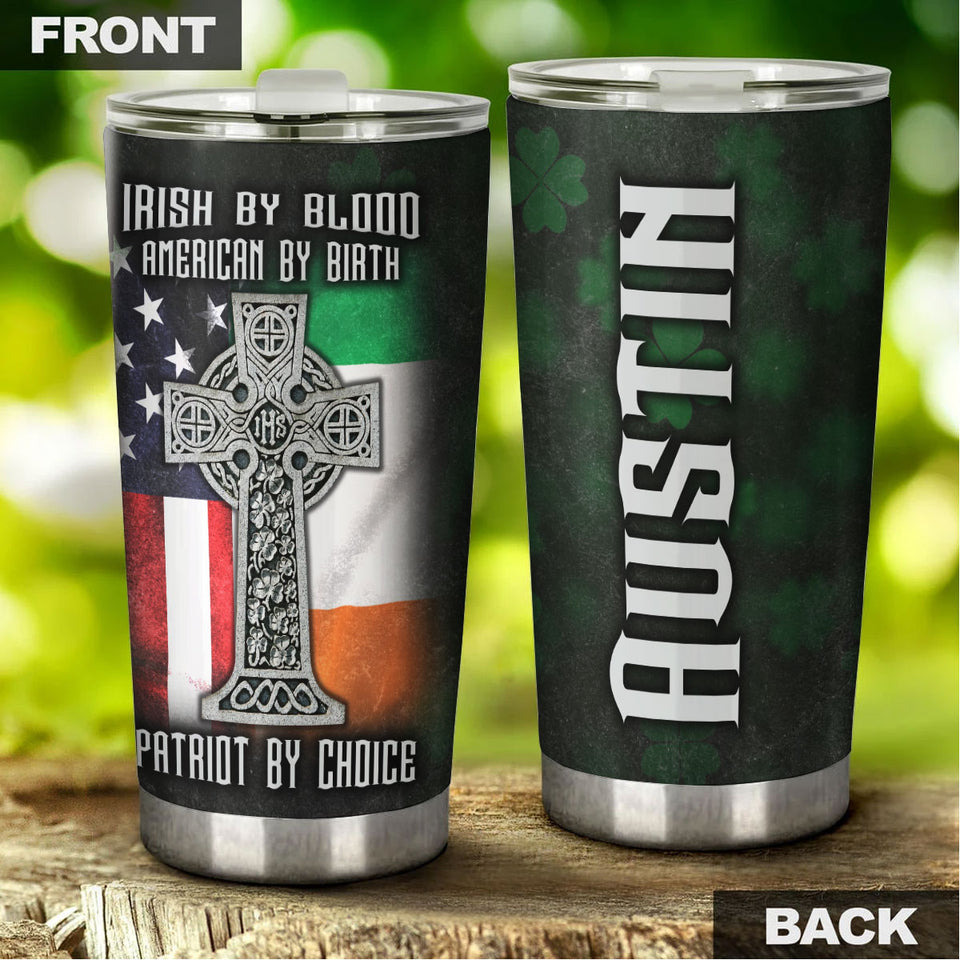 Camellia Personalized American Irish Patriot By Choice US Flag Stainless Steel Tumbler - Double-Walled Insulation Travel Thermal Cup With Lid Gift For Irish American 4th Of July