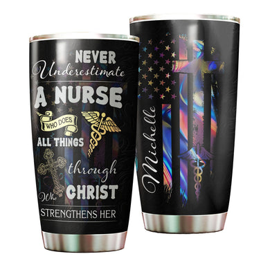 Camellia Personalized Never Underestimate A Nurse Stainless Steel Tumbler - Customized Double-Walled Insulation Thermal Cup With Lid Gift For Nurse