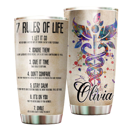 Camellia Personalized 7 Rules Of Life Inspiring Quotes Stainless Steel Tumbler - Double-Walled Insulation Thermal Cup With Lid Gift For Birthday