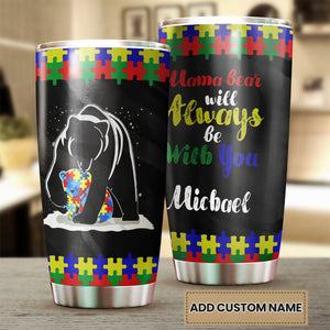 Camellia Personalized Autism Mommy And Her Kids Bears Stainless Steel Tumbler - Double-Walled Insulation Travel Thermal Cup With Lid Gift For Autism Awareness Month Mom Kids