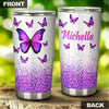 Camellia Personalized Violet Butterfly Graphics Stainless Steel Tumbler - Double-Walled Insulation Thermal Cup With Lid Gift For Memorial Day