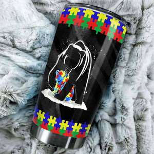 Camellia Personalized Autism Mommy And Her Kids Bears Stainless Steel Tumbler - Double-Walled Insulation Travel Thermal Cup With Lid Gift For Autism Awareness Month Mom Kids