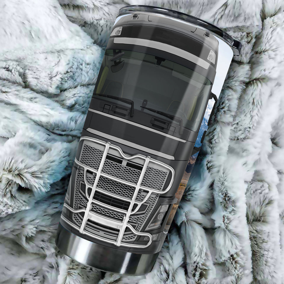 Camellia Personalized Metal Black Truck Graphics Stainless Steel Tumbler - Double-Walled Insulation Travel Thermal Cup With Lid Gift For Trucker Dad Husband Truck Lover