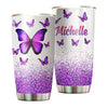 Camellia Personalized Violet Butterfly Graphics Stainless Steel Tumbler - Double-Walled Insulation Thermal Cup With Lid Gift For Memorial Day