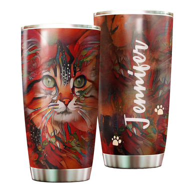 Camellia Personalized Corlorful Watercolor Cat Kitten Graphics Stainless Steel Tumbler - Double-Walled Insulation Thermal Cup With Lid Gift For Pet Lover Cat Mom