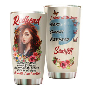 Camellia Personalized Redhead Hated By Many Loved By Plenty Girl Stainless Steel Tumbler - Double-Walled Insulation Thermal Cup With Lid Gift For Birthday Girl Women