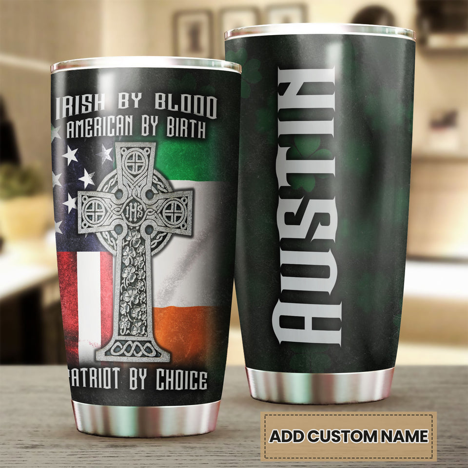 Camellia Personalized American Irish Patriot By Choice US Flag Stainless Steel Tumbler - Double-Walled Insulation Travel Thermal Cup With Lid Gift For Irish American 4th Of July