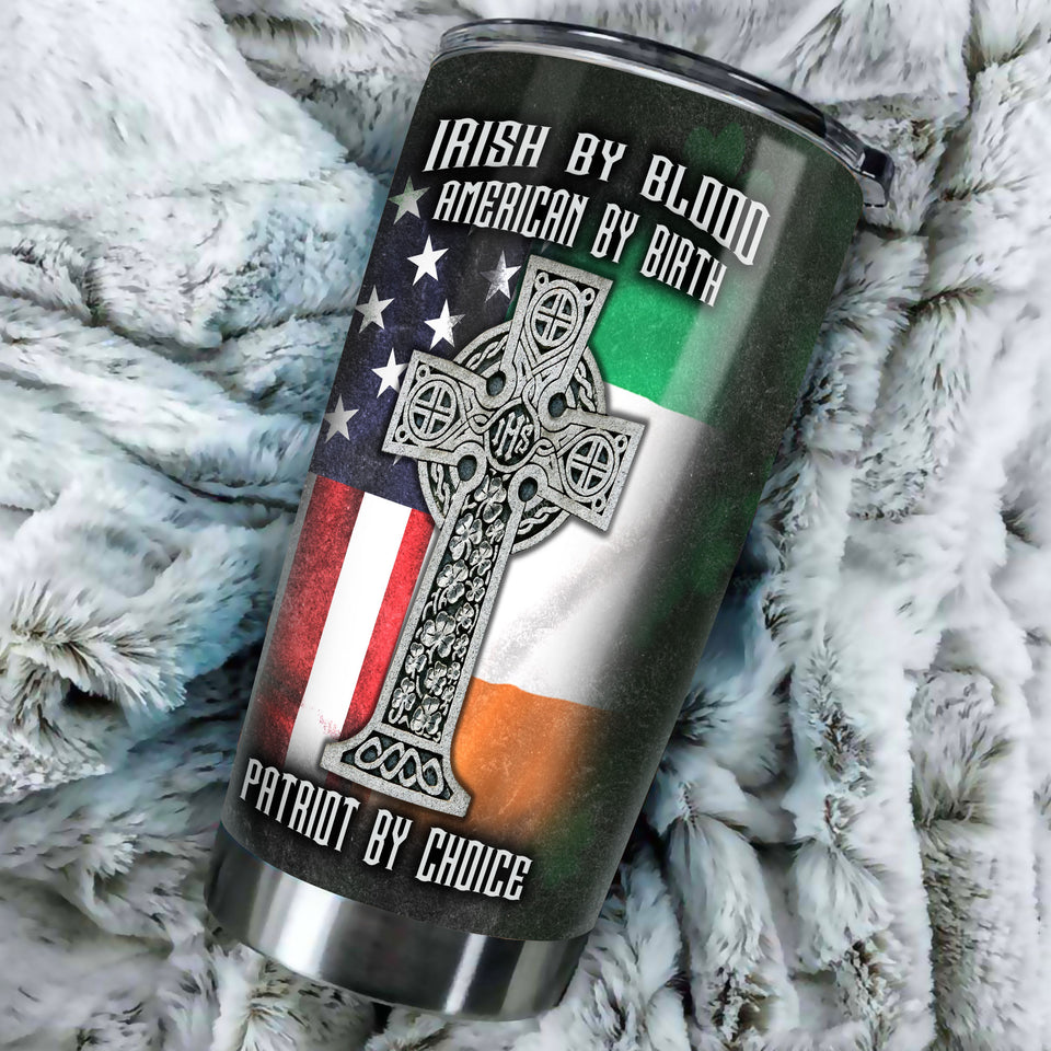 Camellia Personalized American Irish Patriot By Choice US Flag Stainless Steel Tumbler - Double-Walled Insulation Travel Thermal Cup With Lid Gift For Irish American 4th Of July