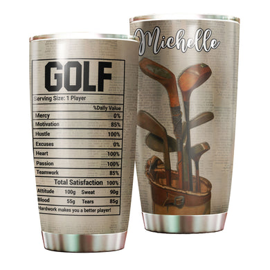 Camellia Personalized Golf Nutrition Facts Better Player Stainless Steel Tumbler - Double-Walled Insulation Sporty Thermal Cup With Lid Gift For Golfer Dad