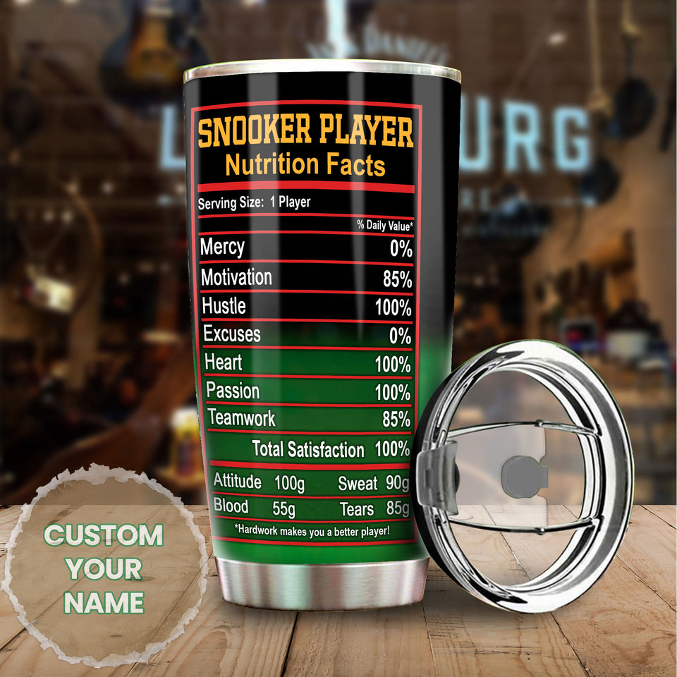 Camellia Personalized Billiards Snooker Player Nutrition Facts Stainless Steel Tumbler - Double-Walled Insulation Sporty Thermal Cup With Lid Gift For Pool Player Billiards