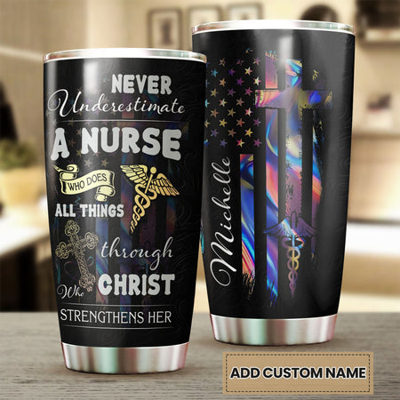 Camellia Personalized Never Underestimate A Nurse Stainless Steel Tumbler - Customized Double-Walled Insulation Thermal Cup With Lid Gift For Nurse