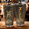 Camellia Personalized Deer Forest Hunting Wooden Style Stainless Steel Tumbler - Double-Walled Insulation Travel Thermal Cup With Lid Gift For Deer Hunter Men