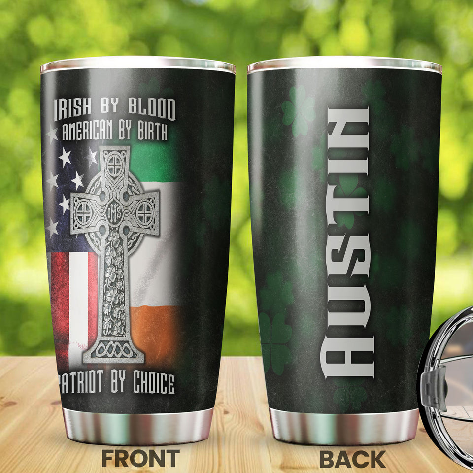 Camellia Personalized American Irish Patriot By Choice US Flag Stainless Steel Tumbler - Double-Walled Insulation Travel Thermal Cup With Lid Gift For Irish American 4th Of July
