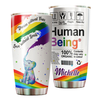 Camellia Personalized Rainbow Flag LGBT Love Without Limit Human Being Stainless Steel Tumbler - Double-Walled Insulation Thermal Cup With Lid Gift For Gay Lesbian