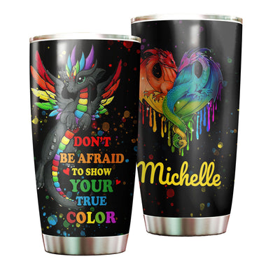 Camellia Personalized Rainbow Dragon LGBT Show Your True Color Stainless Steel Tumbler - Double-Walled Insulation Thermal Cup With Lid Gift For Gay Lesbian