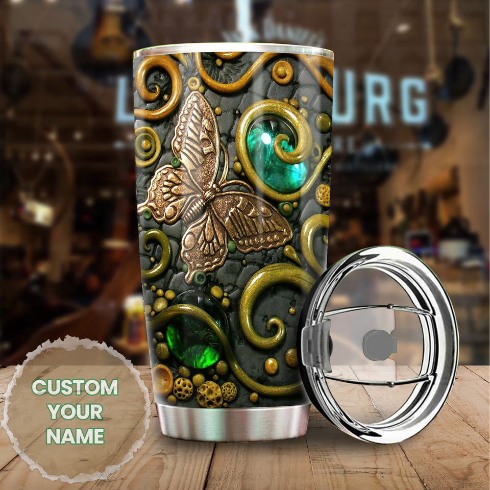 Camellia Personalized Butterfly Jewelry Metal Style Graphics Stainless Steel Tumbler - Double-Walled Insulation Thermal Cup With Lid Gift For Teenager Birthday