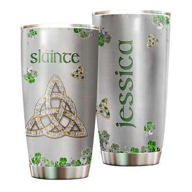 Camellia Personalized Slainte Irish Jewelry Style Green Stainless Steel Tumbler - Double-Walled Insulation Travel Thermal Cup With Lid