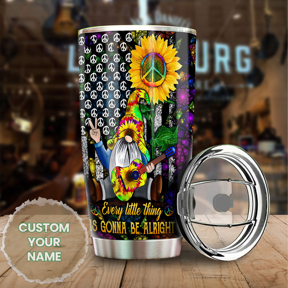 Camellia Personalized Sunflower Hippie Gnome Gonna Be Alright Stainless Steel Tumbler - Double-Walled Insulation Thermal Cup With Lid Gift For Hipster Peace Lover
