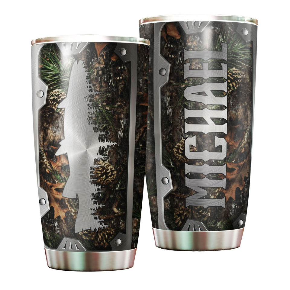 Camellia Personalized Fishing Hunting Metal Style Stainless Steel Tumbler - Double-Walled Insulation Travel Thermal Cup With Lid Gift For Fisherman Fighing Dad Hunter