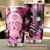 Camellia Personalized 3D Henna Hippie Pink Skull And Butterfly Stainless Steel Tumbler - Double-Walled Insulation Travel Thermal Cup With Lid Gift For Hipster