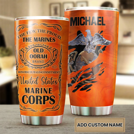 Camellia Personalized United States Marine Corps Eagle Stainless Steel Tumbler - Double-Walled Insulation Travel Thermal Cup With Lid Gift For Soldier Veteran